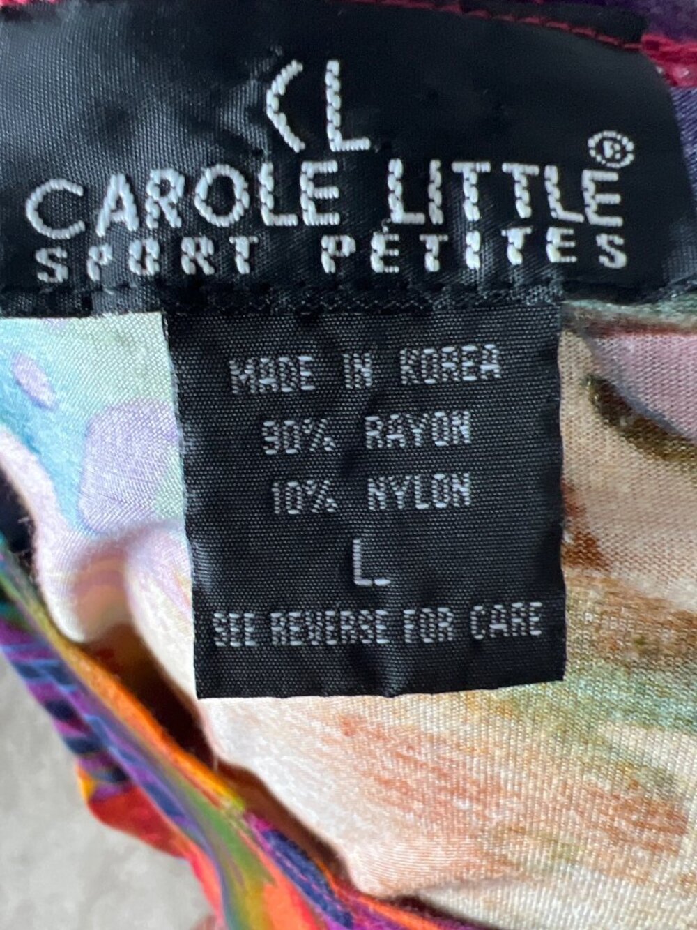 Vintage Carole Little Sport Petites Rainbow Fish Print Rayon Blend Top L - Picture 5 of 5